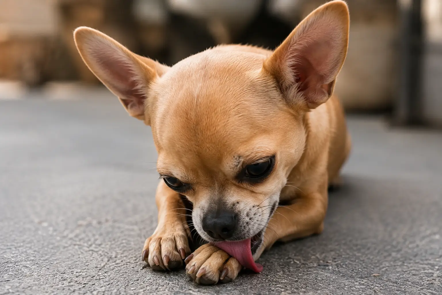 Cachorro com pata entre os dedos vermelhos