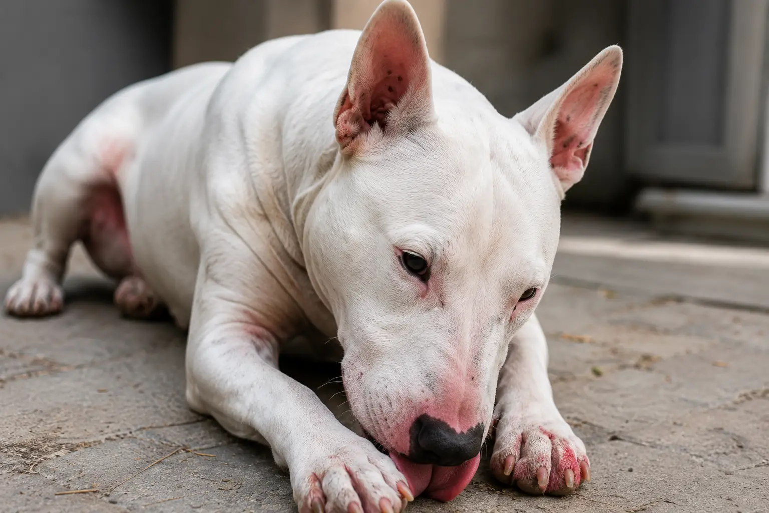 Cachorro lambendo a pata